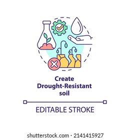 Create Drought-resistant Soil Concept Icon. Shift To Regenerative Culture Abstract Idea Thin Line Illustration. Isolated Outline Drawing. Editable Stroke. Arial, Myriad Pro-Bold Fonts Used