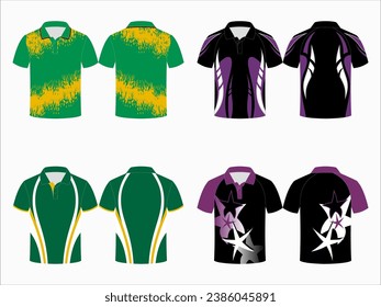 Create editable vector mockups for men's sports polo shirts with front and back views. Templates feature blank sublimated white, and colored, suitable for soccer, football, golf, tennis collection.