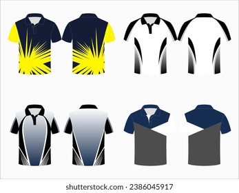 Create editable vector mockups for men's sports polo shirts with front and back views. Templates feature blank sublimated white, and colored, suitable for soccer, football, golf, tennis collection.