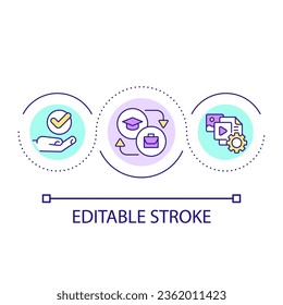 Create educational content loop concept icon. E learning resources. Informative materials for students abstract idea thin line illustration. Isolated outline drawing. Editable stroke. Arial font used