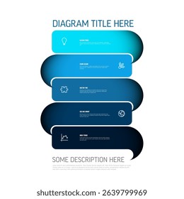 Create an effective vertical diagram showing five steps in a process. This modern design is a perfect business presentation template for your list of steps or a vertical diagram chart.