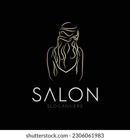 crear un elegante diseño de salón de logotipo de negocios con la ilustración de una mujer hermosa