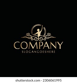 create an elegant business logo salon design with ornament lines  illustration of a beautiful woman 