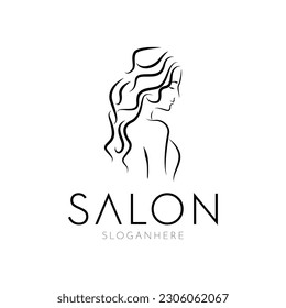 create an elegant business logo salon design with  illustration of a beautiful woman
