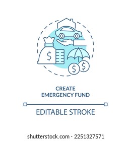 Crear un icono de concepto turquesa del fondo de emergencia. Acceso al dinero. Invertir la preparación abstracta idea de la ilustración de línea delgada. Dibujo de contorno aislado. Trazo editable. Fuentes Arial, Myriad Pro-Bold utilizadas