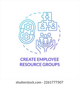 Create employee resource groups blue gradient concept icon. Workers communities. Employment brand. Build team abstract idea thin line illustration. Isolated outline drawing. Myriad Pro-Bold font used