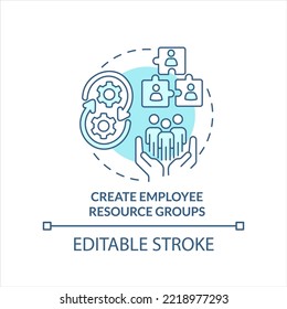 Create employee resource groups turquoise concept icon. Workers communities abstract idea thin line illustration. Isolated outline drawing. Editable stroke. Arial, Myriad Pro-Bold fonts used
