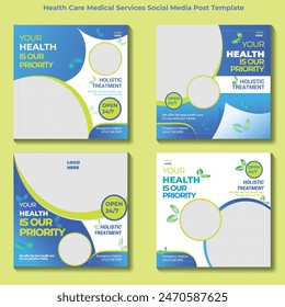Create eye-catching Health Care Medical Services Social Media Post Tem fast! This template lets you customize info and images to promote your clinic's services. Attract new patients easily!

