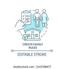 Create family rules turquoise concept icon. Discipline. Encouraging teamwork abstract idea thin line illustration. Isolated outline drawing. Editable stroke. Arial, Myriad Pro-Bold fonts used