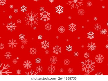 Create a festive atmosphere with this vector illustration showcasing snowflakes scattered on a vibrant red background. Perfect for Christmas cards, decorations, or seasonal graphics