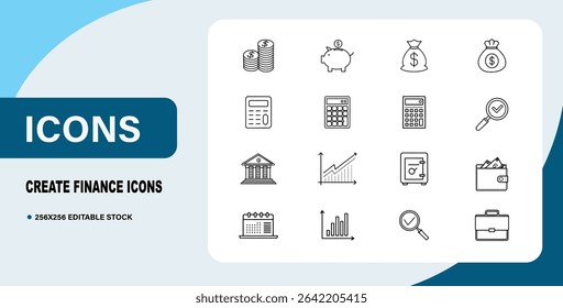 Create Finance Icons Bundle set.eps