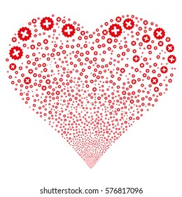 Create fireworks with heart shape. Vector illustration style is flat red iconic symbols on a white background. Object salute constructed from random icons.