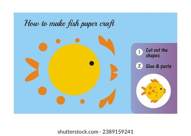Create a Fish Paper Craft: Follow these simple steps using scissors and glue to cut out the shapes and paste them together for a fun and easy paper craft of a fish.