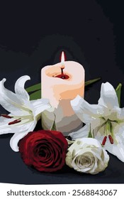 Create a Flower  love vector art   with  Black and white  background.