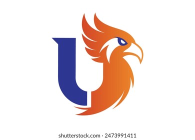 Create a flying eagle logo with a ribbon flowing from its talons, minimalist style, clean lines, and a white background