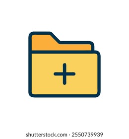 Diseño de la carpeta de Create, Ilustración vectorial moderna de un nuevo ícono de la carpeta con un signo más, añadir el ícono de archivo, ícono minimalista de la carpeta, crear el ícono de la carpeta, aislado en un fondo blanco.