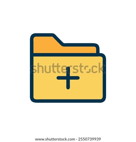 Create folder symbol design, modern vector illustration of a new folder icon with a plus sign, add file symbol, minimalist folder icon, create folder icon, isolated on a white background.