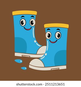 Create un diseño divertido de las botas de goma azules de los niños del otoño, perfectas para la marca juguetona y alegre del producto