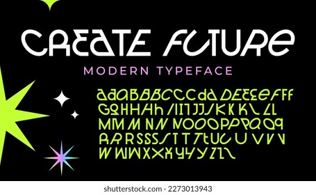 Create Future. Font, typeface, trendy alphabet letters, vector illustration