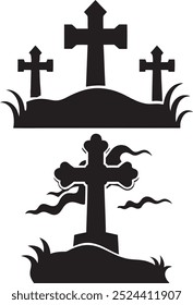 Create A Ghostly Graveyard Cross Icon Vector Style With Solid White Background