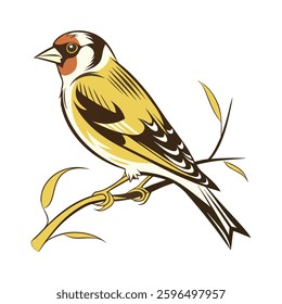 create a goldfinch hummingbird  vector style with white backgru