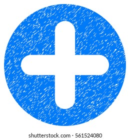Create grainy textured icon for overlay watermark stamps. Flat symbol with dust texture. Dotted vector blue ink rubber seal stamp with grunge design on a white background.