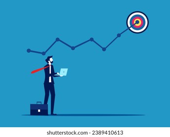 Create growth according to your goals. Businessman with laptop analyzing graphs and goals