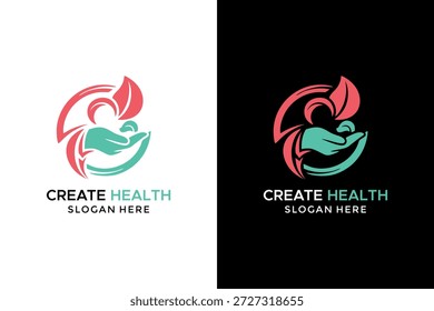 Erstellen Sie Gesundheit Logo Design, Hand halten Blatt mit abstraktem Kreis Symbol für Wellness, Medical Clinic und natürliche pflanzliche Marke