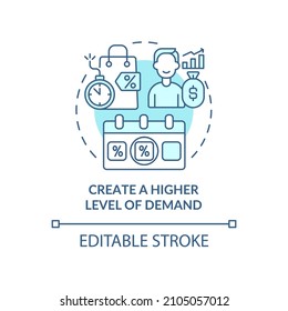 Create higher level of demand turquoise concept icon. New product development abstract idea thin line illustration. Isolated outline drawing. Editable stroke. Roboto-Medium, Myriad Pro-Bold fonts used