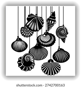 Create a highly realistic, high-resolution image of a collection of assorted sea shells suspended in mid-air or artistically arranged on a clean white background. Include a variety of shell types such