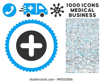 Create icon with 1000 medical business gray and blue vector pictographs. Design style is flat bicolor symbols, white background.