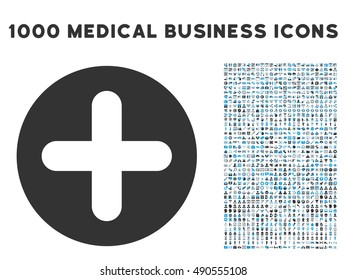 Create icon with 1000 medical business gray and blue vector design elements. Set style is flat bicolor symbols, white background.