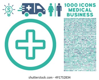 Create icon with 1000 medical business cobalt and cyan vector pictographs. Collection style is flat bicolor symbols, white background.