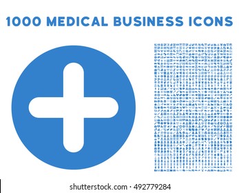 Create icon with 1000 medical commercial cobalt vector design elements. Clipart style is flat symbols, white background.