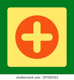 Create icon from Primitive Buttons OverColor Set. This rounded square flat button is drawn with orange and yellow colors on a green background.