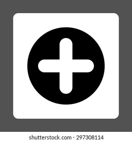 Create icon from Primitive Buttons OverColor Set. This rounded square flat button is drawn with black and white colors on a gray background.