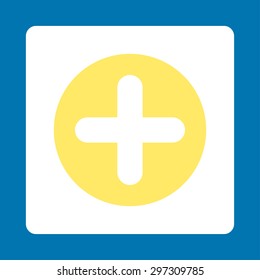 Create icon from Primitive Buttons OverColor Set. This rounded square flat button is drawn with yellow and white colors on a blue background.
