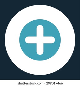 Create icon from Primitive Round Buttons OverColor Set. This round flat button is drawn with blue and white colors on a dark blue background.