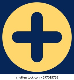 Create icon from Primitive Set. This isolated flat symbol is drawn with yellow color on a blue background, angles are rounded.