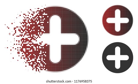 Create icon in sparkle, pixelated halftone and undamaged entire variants. Particles are organized into vector disappearing create shape.