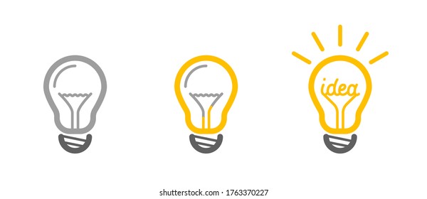 Create an idea lightbulb concept. Simple line icons. Glowing and not burning light bulbs. Growing an idea.