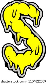 create  illustration S letter only.melt flow liquid uppercase design .made funny friendly cheese yellow vector and alphabet collection