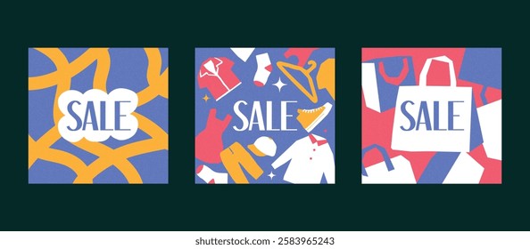 Create an illustrative design featuring a shopping cart and shopping bags with clothes to represent Black Friday and fashion sales