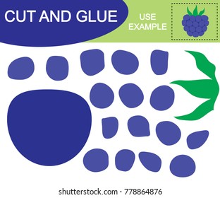 Create the image of blackberry (berry) using scissors and glue. Educational game for children. Vector illustration.