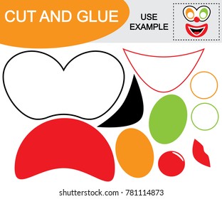 Create the image of face of clown using scissors and glue. Educational game for children.