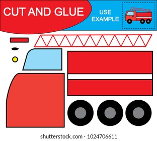 Create the image of fire escape (car) using scissors and glue. Kid’s game. Vector illustration.