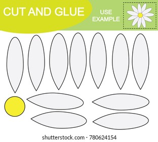 Create the image of flower chamomile. Cut and glue. Game for children. 
