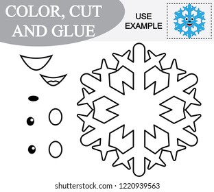 Create the image of snowflake and color. Paper game for children. Vector illustration.