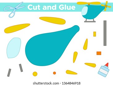 Create the image - vector cartoon helicopter. Cut and glue. Educational paper game for kids.