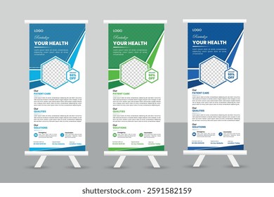 Create an impactful first impression with custom medical roll-up banner designs.